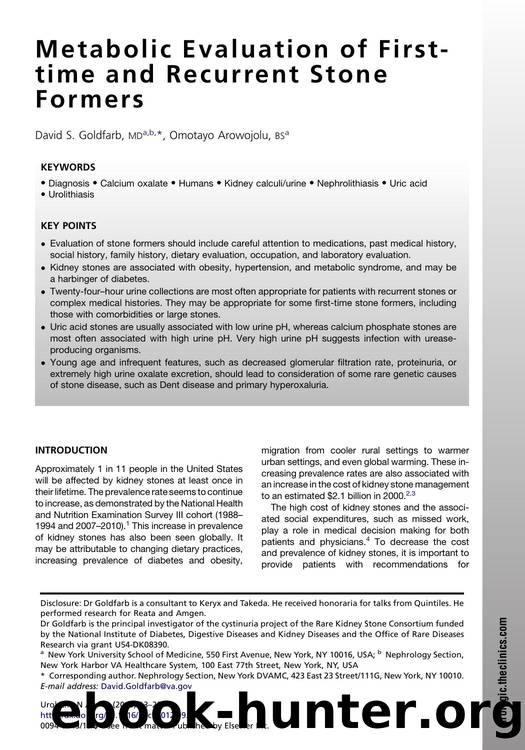 Metabolic Evaluation of First-time and Recurrent Stone Formers by David S. Goldfarb MD & Omotayo Arowojolu BS
