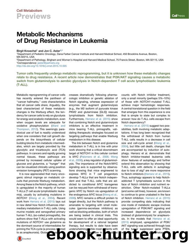 Metabolic Mechanisms of Drug Resistance in Leukemia by Birgit Knoechel & Jon C. Aster