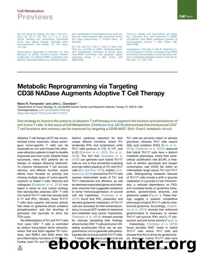 Metabolic Reprogramming via Targeting CD38 NADase Augments Adoptive T Cell Therapy by Mario R. Fernandez & John L. Cleveland