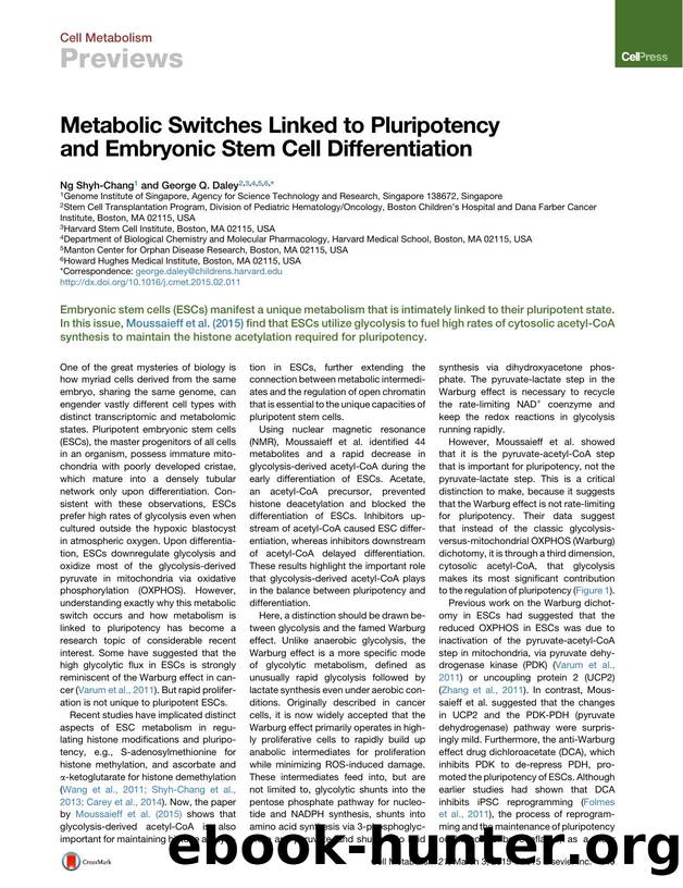 Metabolic Switches Linked to Pluripotency and Embryonic Stem Cell Differentiation by Ng Shyh-Chang & George Q. Daley
