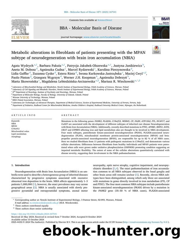 Metabolic alterations in fibroblasts of patients presenting with the MPAN subtype of neurodegeneration with brain iron accumulation (NBIA) by unknow