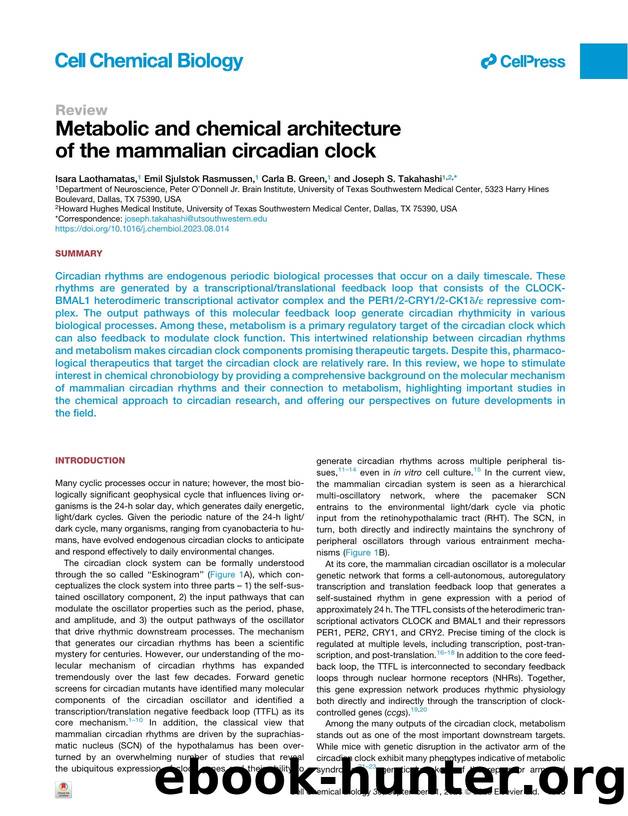 Metabolic and chemical architecture of the mammalian circadian clock by Isara Laothamatas & Emil Sjulstok Rasmussen & Carla B. Green & Joseph S. Takahashi