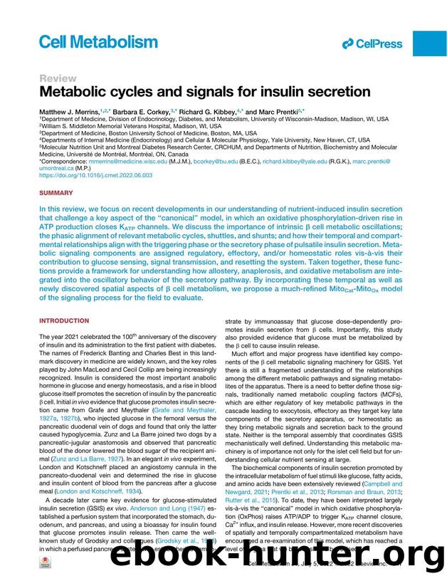 Metabolic cycles and signals for insulin secretion by Matthew J. Merrins & Barbara E. Corkey & Richard G. Kibbey & Marc Prentki
