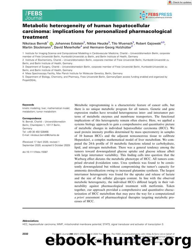 Metabolic heterogeneity of human hepatocellular carcinoma: implications for personalized pharmacological treatment by Unknown