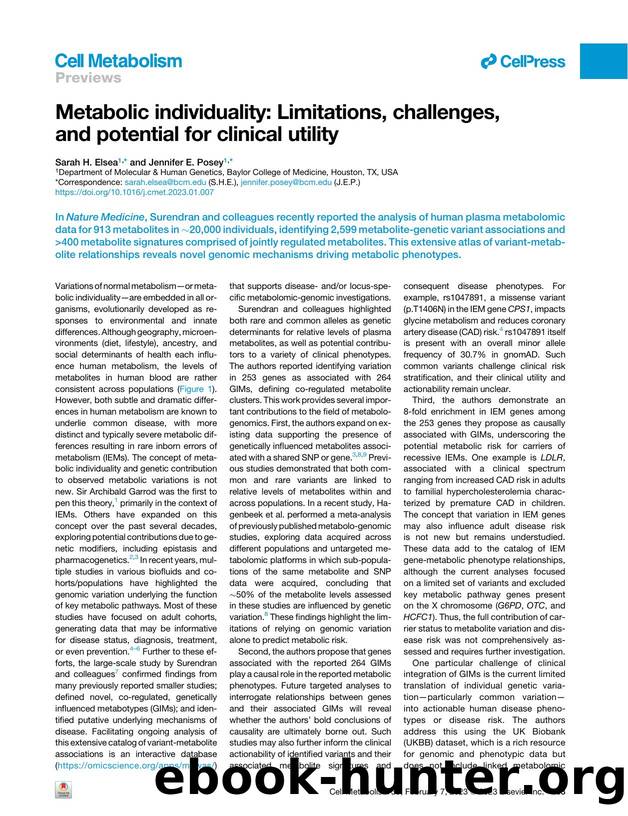 Metabolic individuality: Limitations, challenges, and potential for clinical utility by Sarah H. Elsea & Jennifer E. Posey