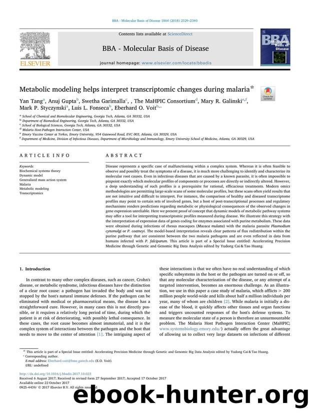 Metabolic modeling helps interpret transcriptomic changes during malaria by unknow