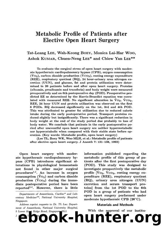 Metabolic profile of patients after elective open heart surgery by Unknown