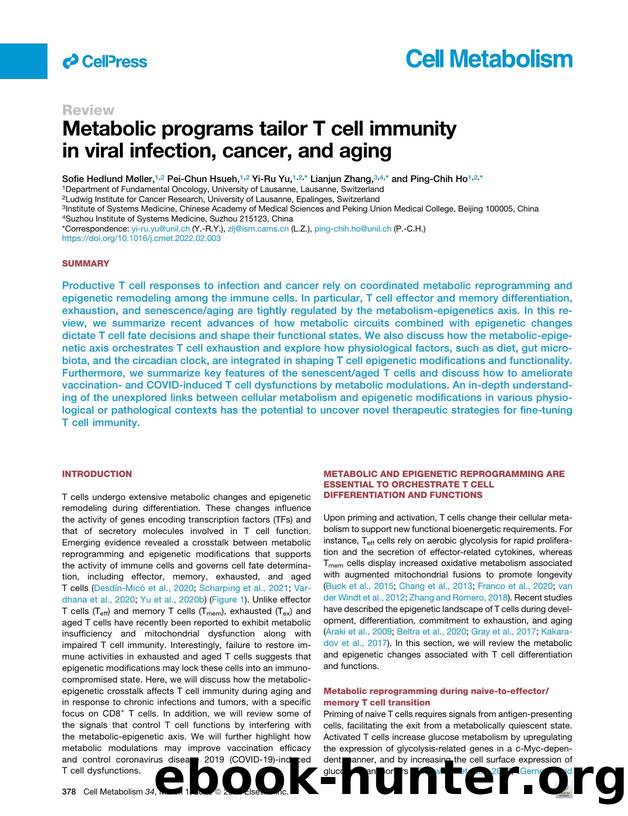 Metabolic programs tailor T&nbsp;cell immunity in viral infection, cancer, and aging by Sofie Hedlund Møller & Pei-Chun Hsueh & Yi-Ru Yu & Lianjun Zhang & Ping-Chih Ho