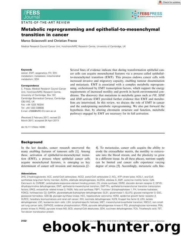Metabolic reprogramming and epithelialâtoâmesenchymal transition in cancer by Unknown