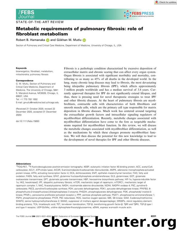 Metabolic requirements of pulmonary fibrosis: role of fibroblast metabolism by Unknown