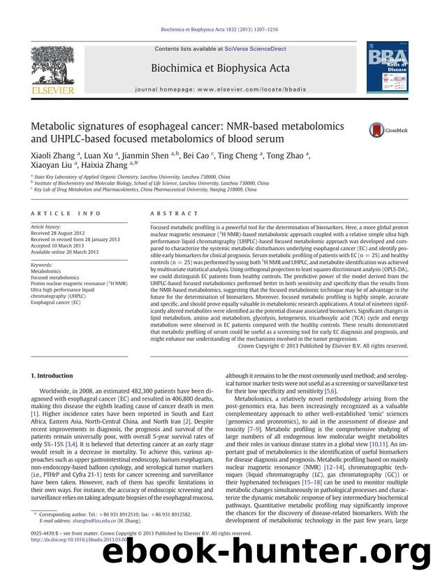 Metabolic signatures of esophageal cancer: NMR-based metabolomics and UHPLC-based focused metabolomics of blood serum by unknow