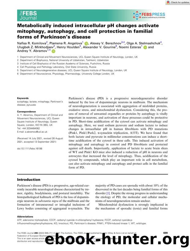 Metabolically induced intracellular pH changes activate mitophagy, autophagy, and cell protection in familial forms of Parkinson's disease by Unknown