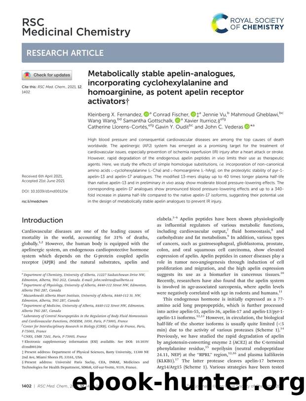 Metabolically stable apelin-analogues, incorporating cyclohexylalanine and homoarginine, as potent apelin receptor activators by unknow