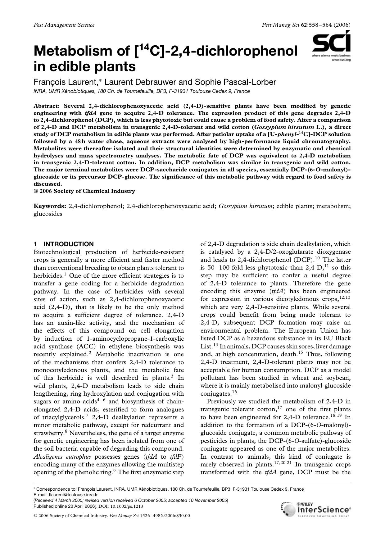 Metabolism of [14C]-2,4-dichlorophenol in edible plants by Unknown