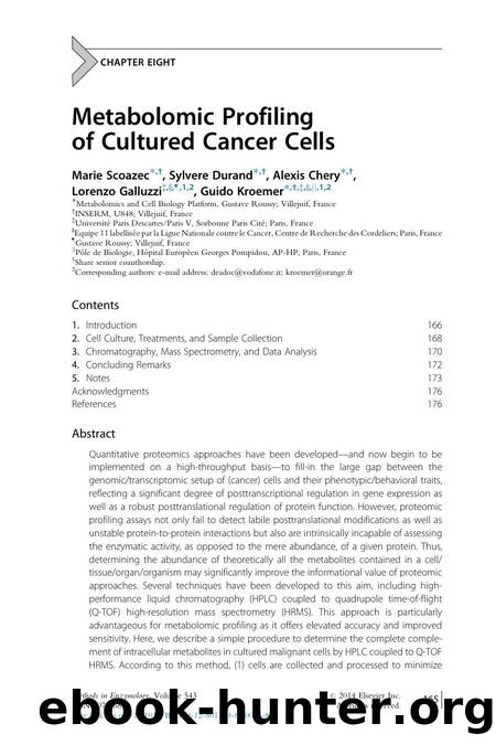Metabolomic Profiling of Cultured Cancer Cells by Marie Scoazec & Sylvere Durand & Alexis Chery & Lorenzo Galluzzi & Guido Kroemer