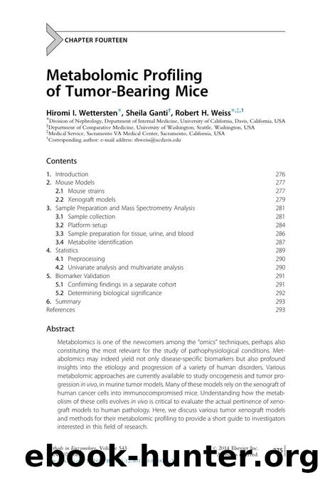 Metabolomic Profiling of Tumor-Bearing Mice by Hiromi I. Wettersten & Sheila Ganti & Robert H. Weiss