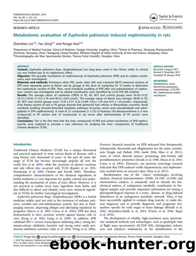Metabolomic evaluation of Euphorbia pekinensis induced nephrotoxicity in rats by Liu Zhenzhen & Zeng Yan & Hou Pengyi