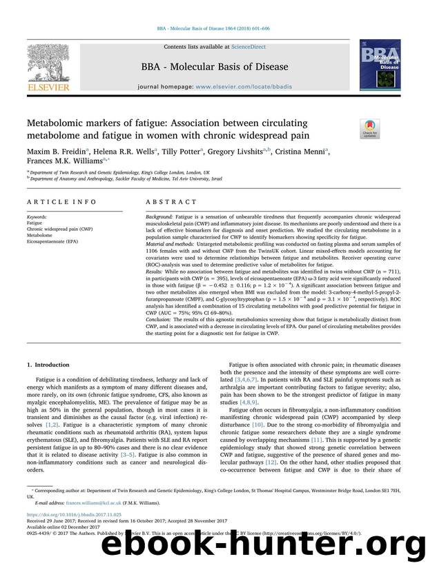 Metabolomic markers of fatigue_ Association between circulating metabolome and fatigue in women with chronic widespread pain by unknow