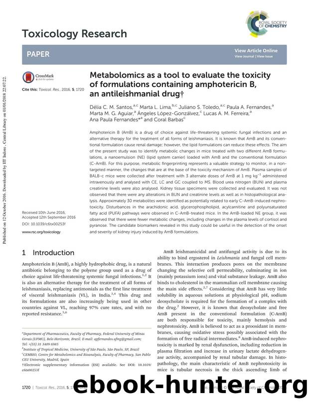 Metabolomics as a tool to evaluate the toxicity of formulations containing amphotericin B, an antileishmanial drug by unknow