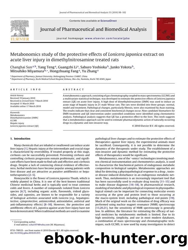 Metabonomics study of the protective effects of Lonicera japonica extract on acute liver injury in dimethylnitrosamine treated rats by unknow