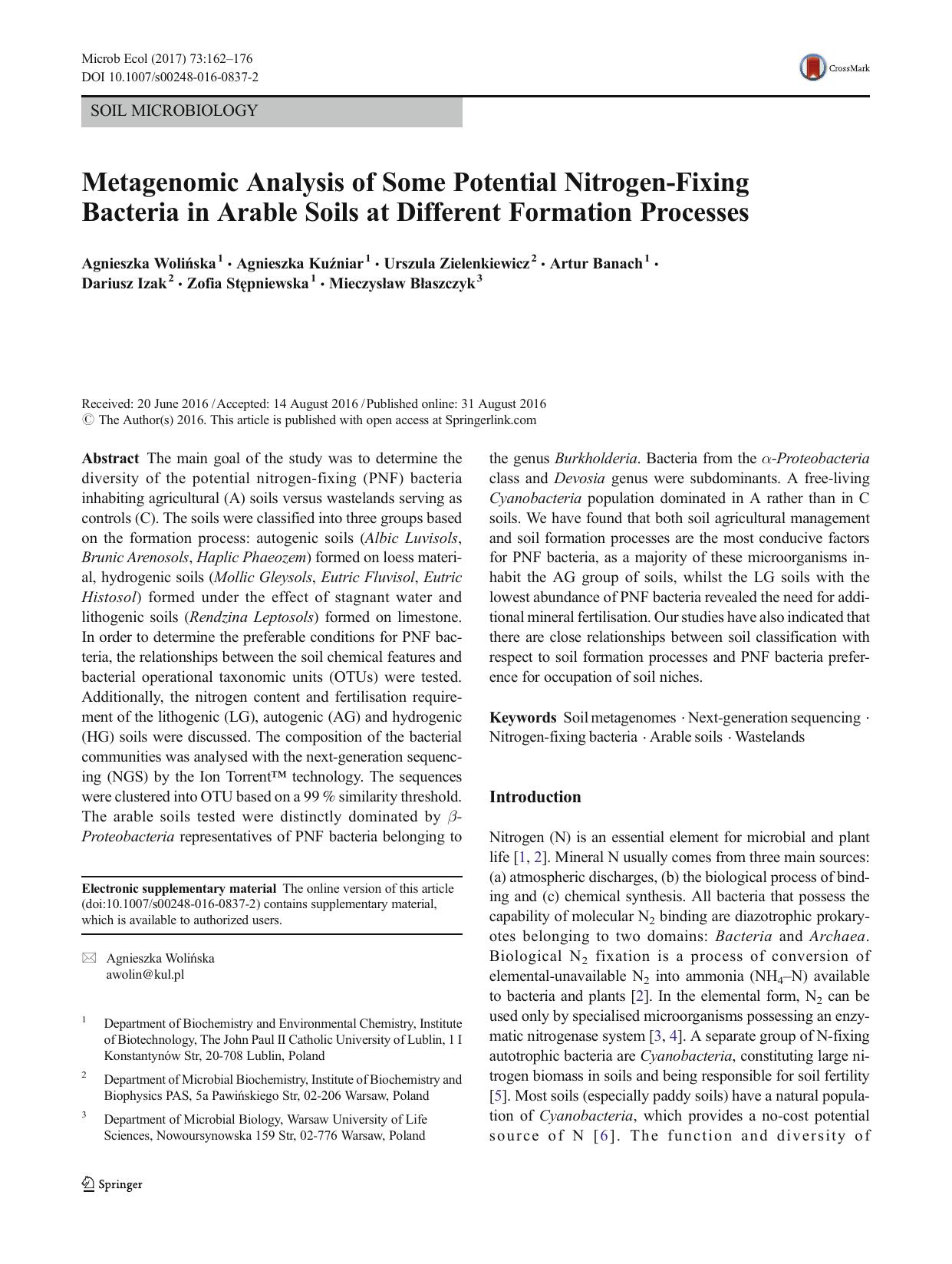 Metagenomic Analysis of Some Potential Nitrogen-Fixing Bacteria in Arable Soils at Different Formation Processes by unknow