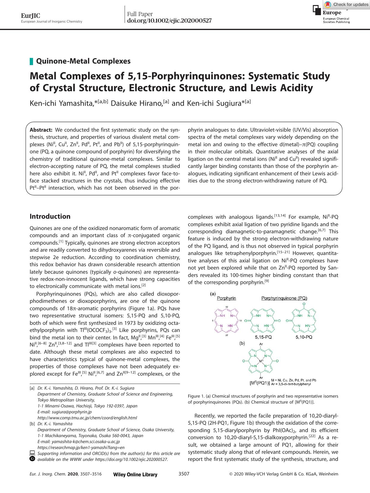 Metal Complexes of 5,15âPorphyrinquinones: Systematic Study of Crystal Structure, Electronic Structure, and Lewis Acidity by Unknown