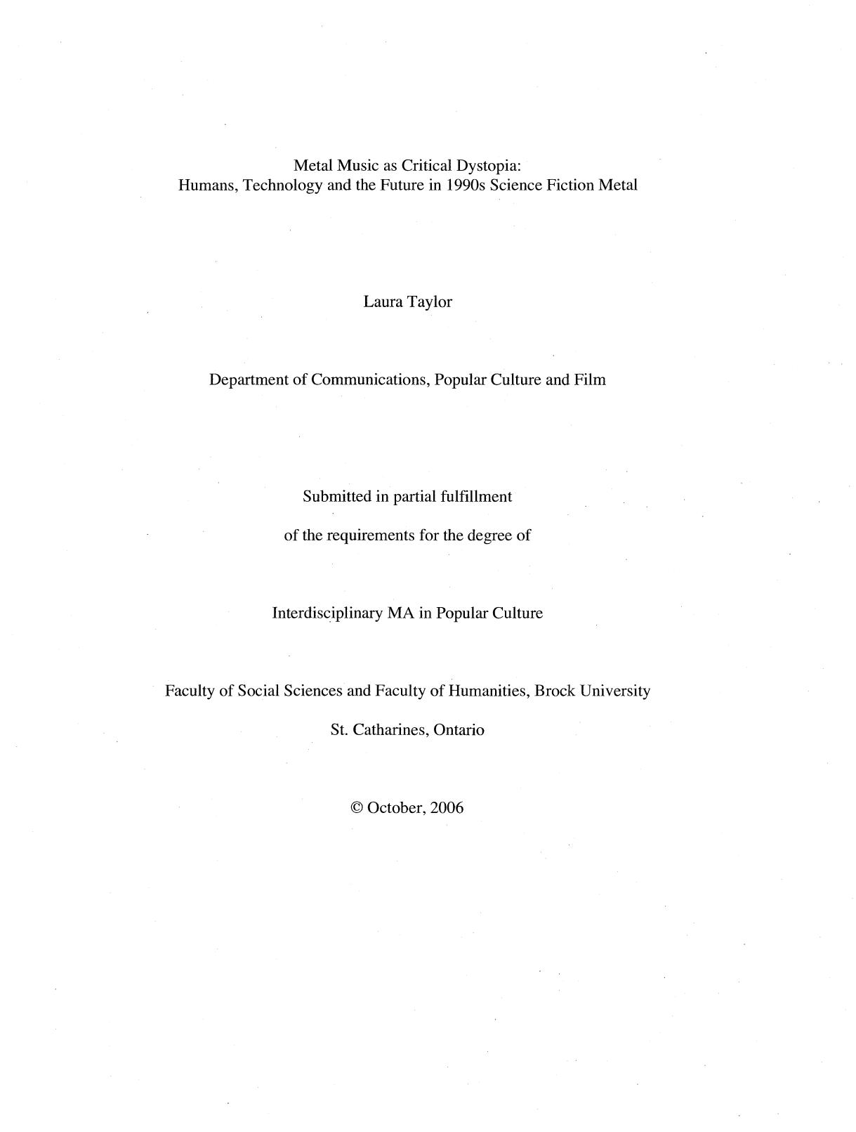 Metal Music as Critical Dystopia:Humans,Technology and the Future in 1990s Science Fiction Metal by Laura Taylor