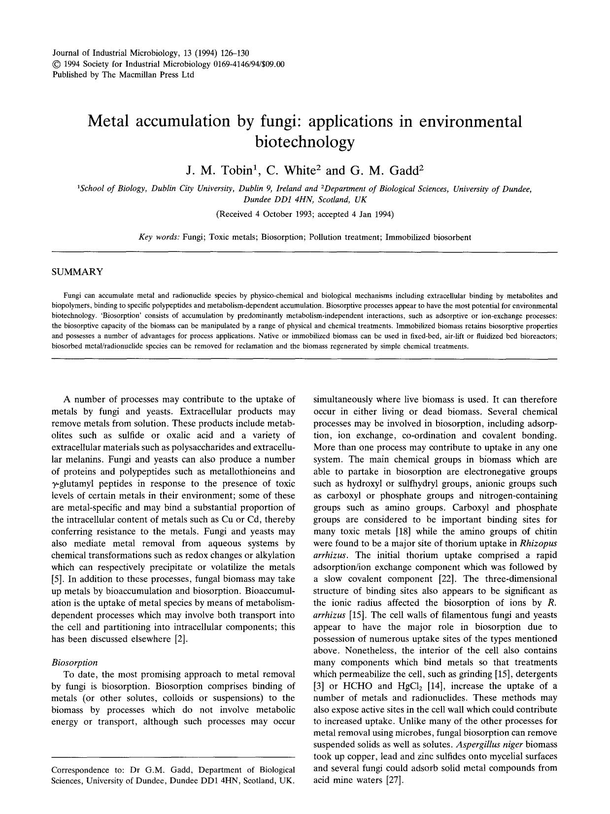 Metal accumulation by fungi: Applications in environmental biotechnology by Unknown