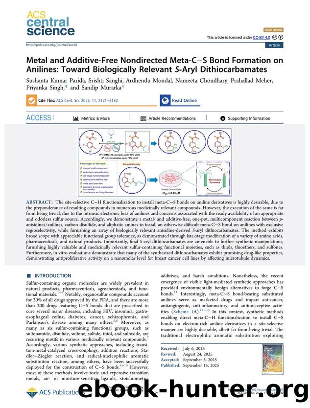 Metal and Additive-Free Nondirected Meta-CâS Bond Formation on Anilines: Toward Biologically Relevant S-Aryl Dithiocarbamates by unknow