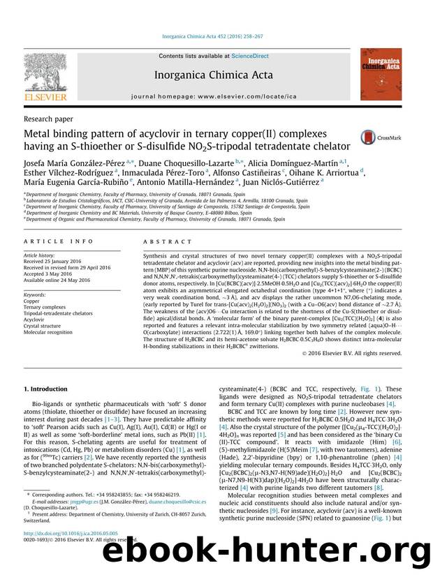 Metal binding pattern of acyclovir in ternary copper(II) complexes having an S-thioether or S-disulfide NO2S-tripodal tetradentate chelator by unknow