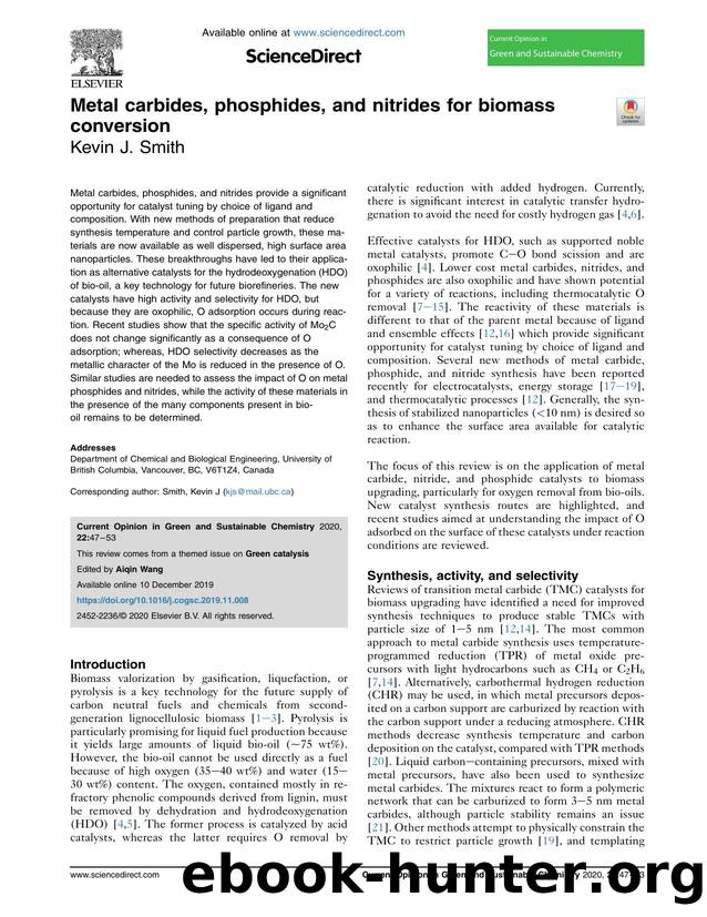 Metal carbides, phosphides, and nitrides for biomass conversion by Kevin J. Smith