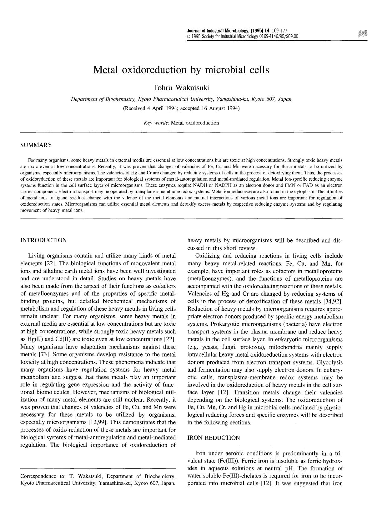Metal oxidoreduction by microbial cells by Unknown