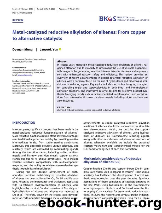 MetalâCatalyzed Reductive Alkylation of Alkenes: From Copper to Alternative Catalysts by Unknown