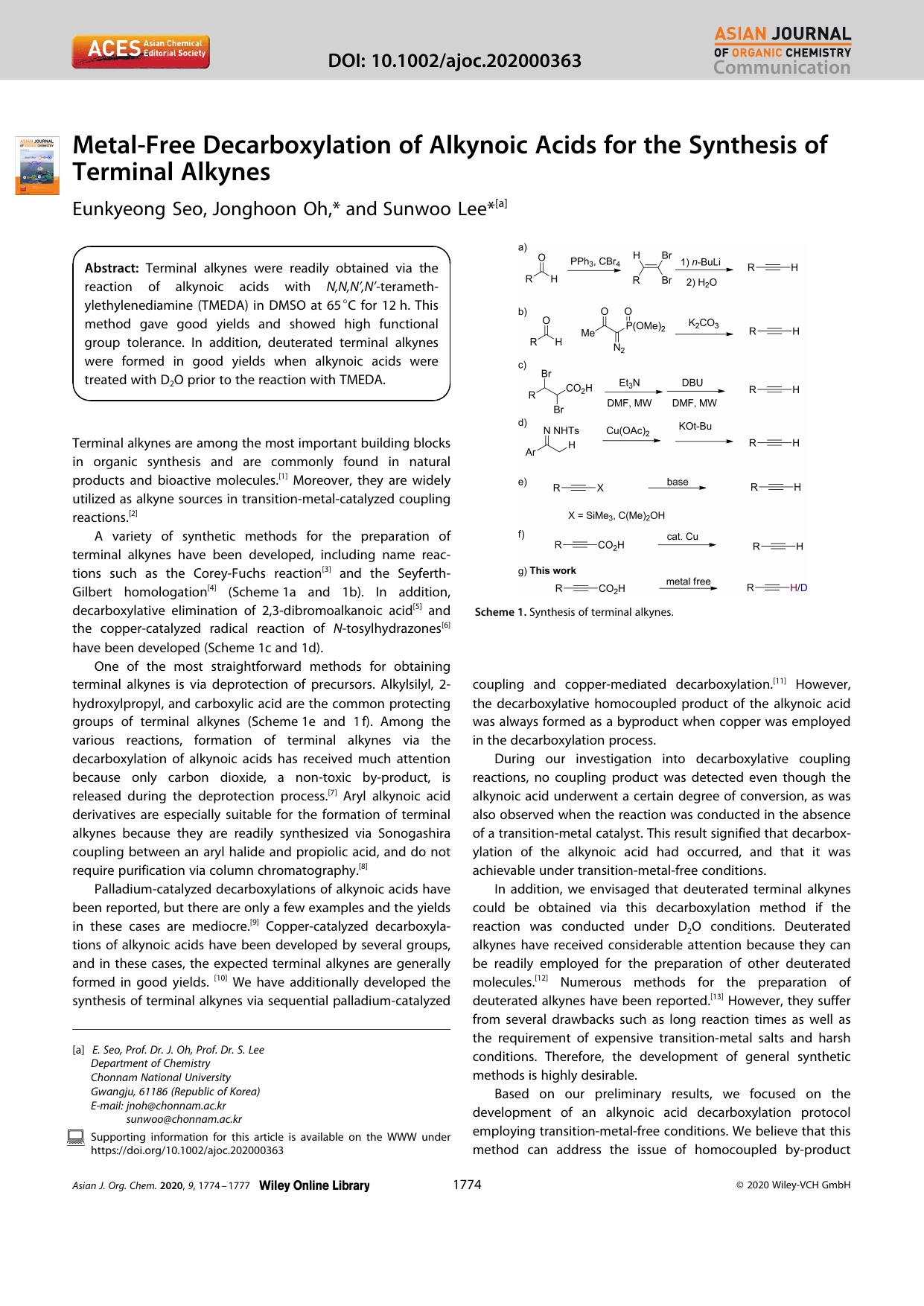MetalâFree Decarboxylation of Alkynoic Acids for the Synthesis of Terminal Alkynes by Unknown