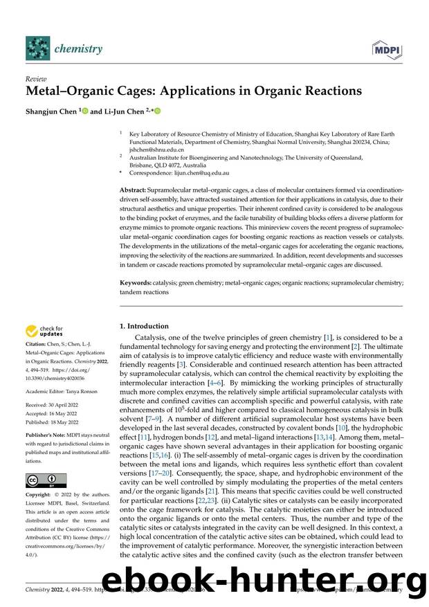 MetalâOrganic Cages: Applications in Organic Reactions by Shangjun Chen & Li-Jun Chen