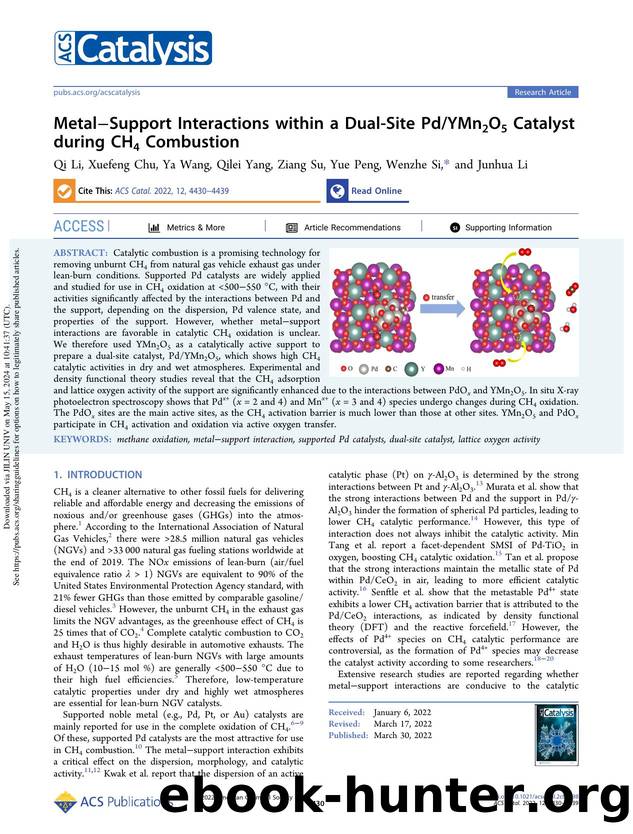 MetalâSupport Interactions within a Dual-Site PdYMn2O5 Catalyst during CH4 Combustion by Qi Li Xuefeng Chu Ya Wang Qilei Yang Ziang Su Yue Peng Wenzhe Si & Junhua Li
