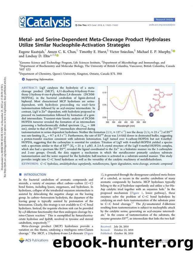 Metal- and Serine-Dependent Meta-Cleavage Product Hydrolases Utilize Similar Nucleophile-Activation Strategies by unknow