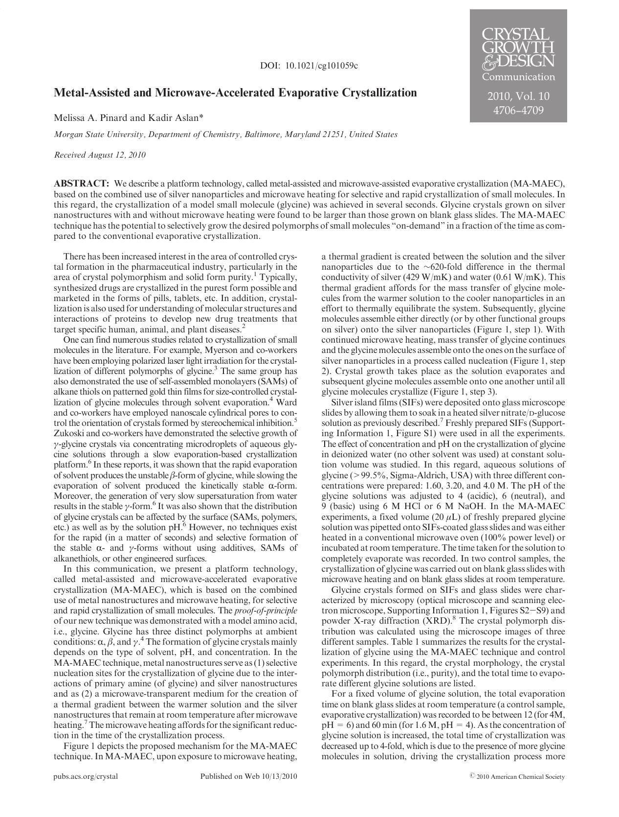 Metal-Assisted and Microwave-Accelerated Evaporative Crystallization by Unknown
