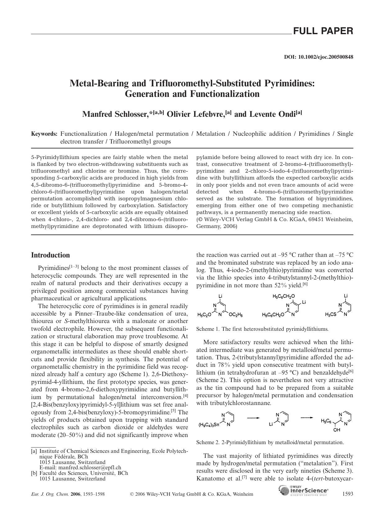 Metal-Bearing and Trifluoromethyl-Substituted Pyrimidines: Generation and Functionalization by Unknown