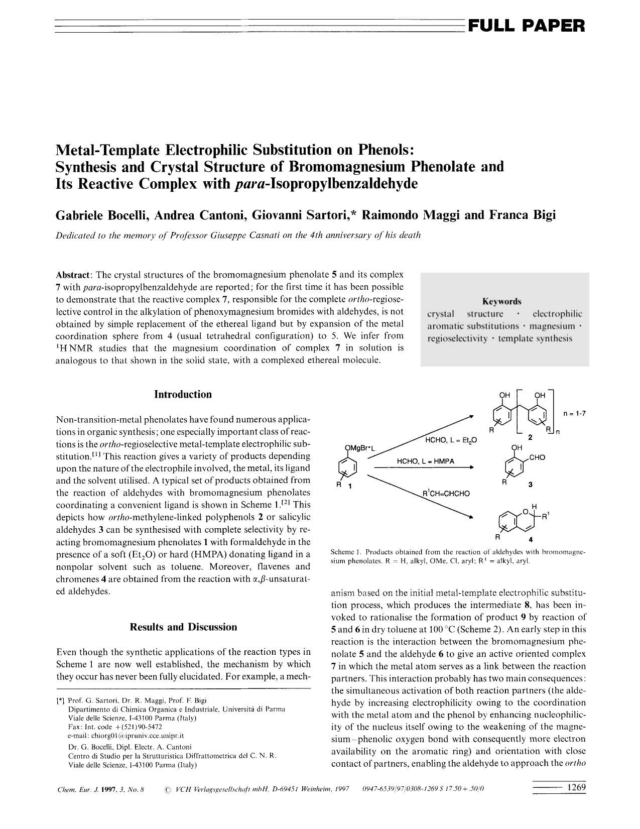 Metal-Template Electrophilic Substitution on Phenols: Synthesis and Crystal Structure of Bromomagnesium Phenolate and Its Reactive Complex with para-Isopropylbenzaldehyde by Unknown