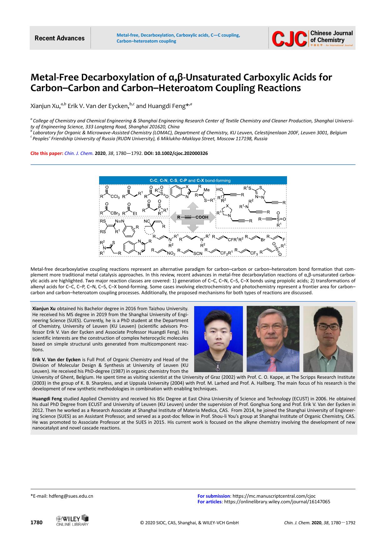 Metal-free decarboxylation of Î±,Î²-unsaturated carboxylic acids for carbon-carbon and carbon-heteroatom coupling reactions by FHD