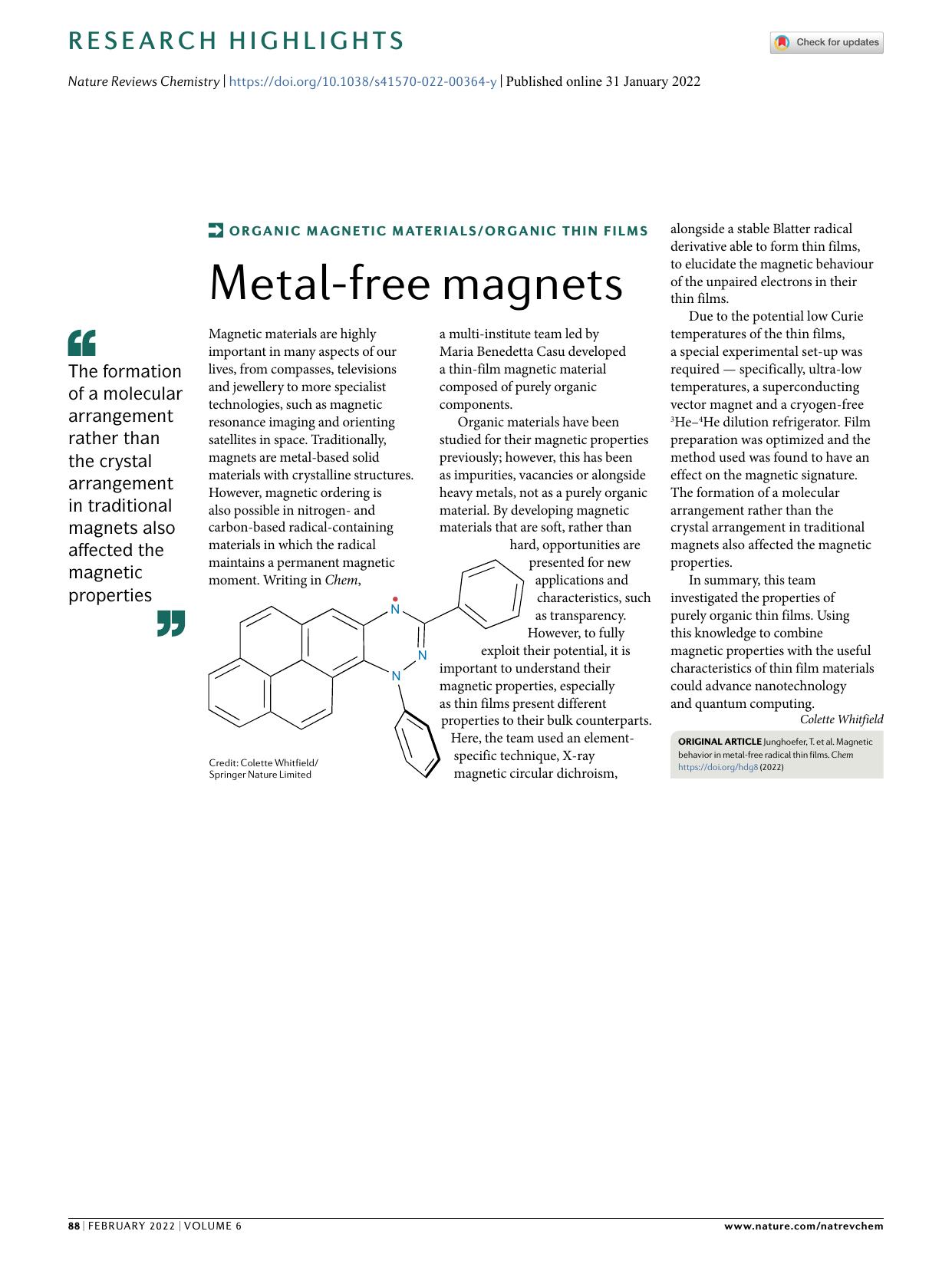 Metal-free magnets by Colette Whitfield