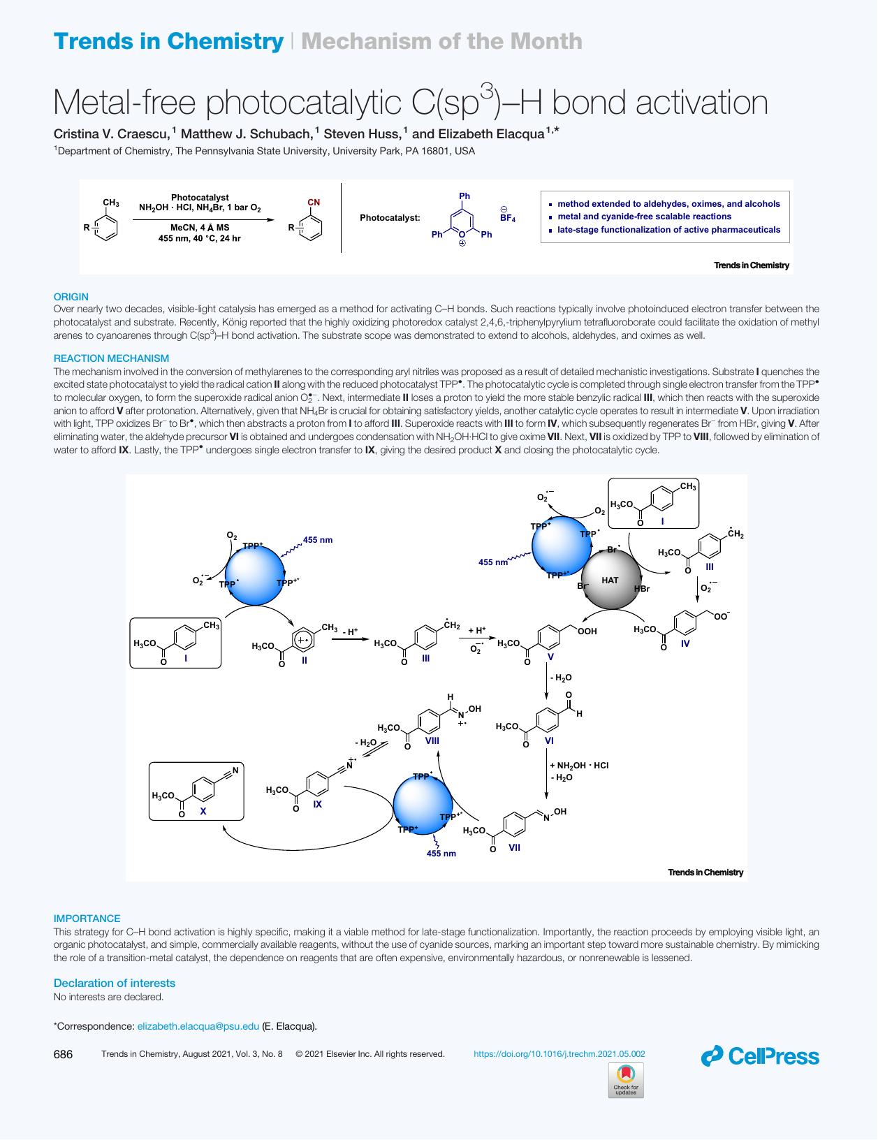 Metal-free photocatalytic C(sp3)-H bond activation by Cristina V. Craescu