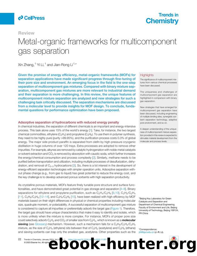 Metal-organic frameworks for multicomponent gas separation by Xin Zhang & Yi Li & Jian-Rong Li