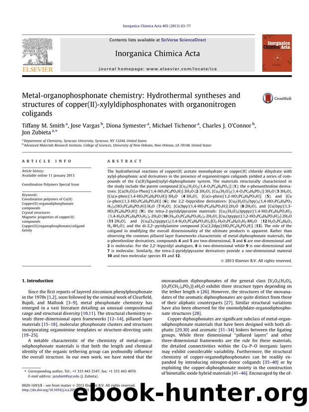 Metal-organophosphonate chemistry: Hydrothermal syntheses and structures of copper(II)-xylyldiphosphonates with organonitrogen coligands by unknow