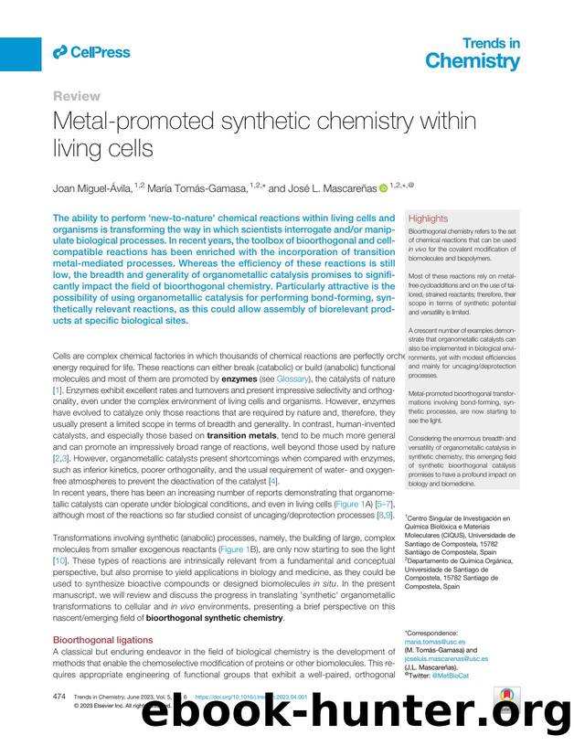 Metal-promoted synthetic chemistry within living cells by Joan Miguel-Ávila & María Tomás-Gamasa & José L. Mascareñas