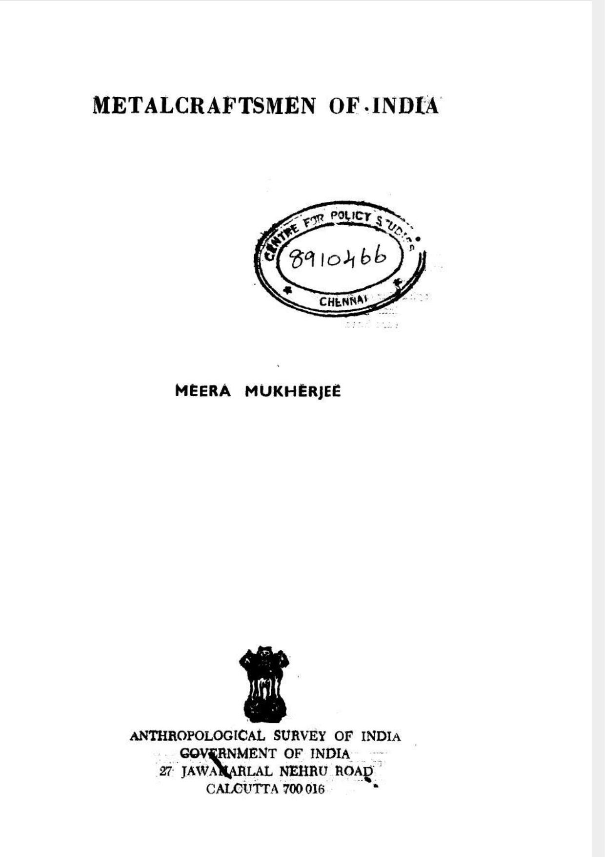 Metalcraftsmen of India by Meera Mukherjee
