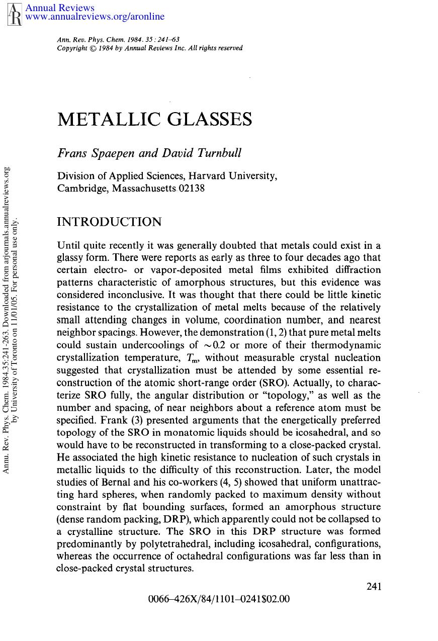 Metallic Glasses by F Spaepen & D Turnbull
