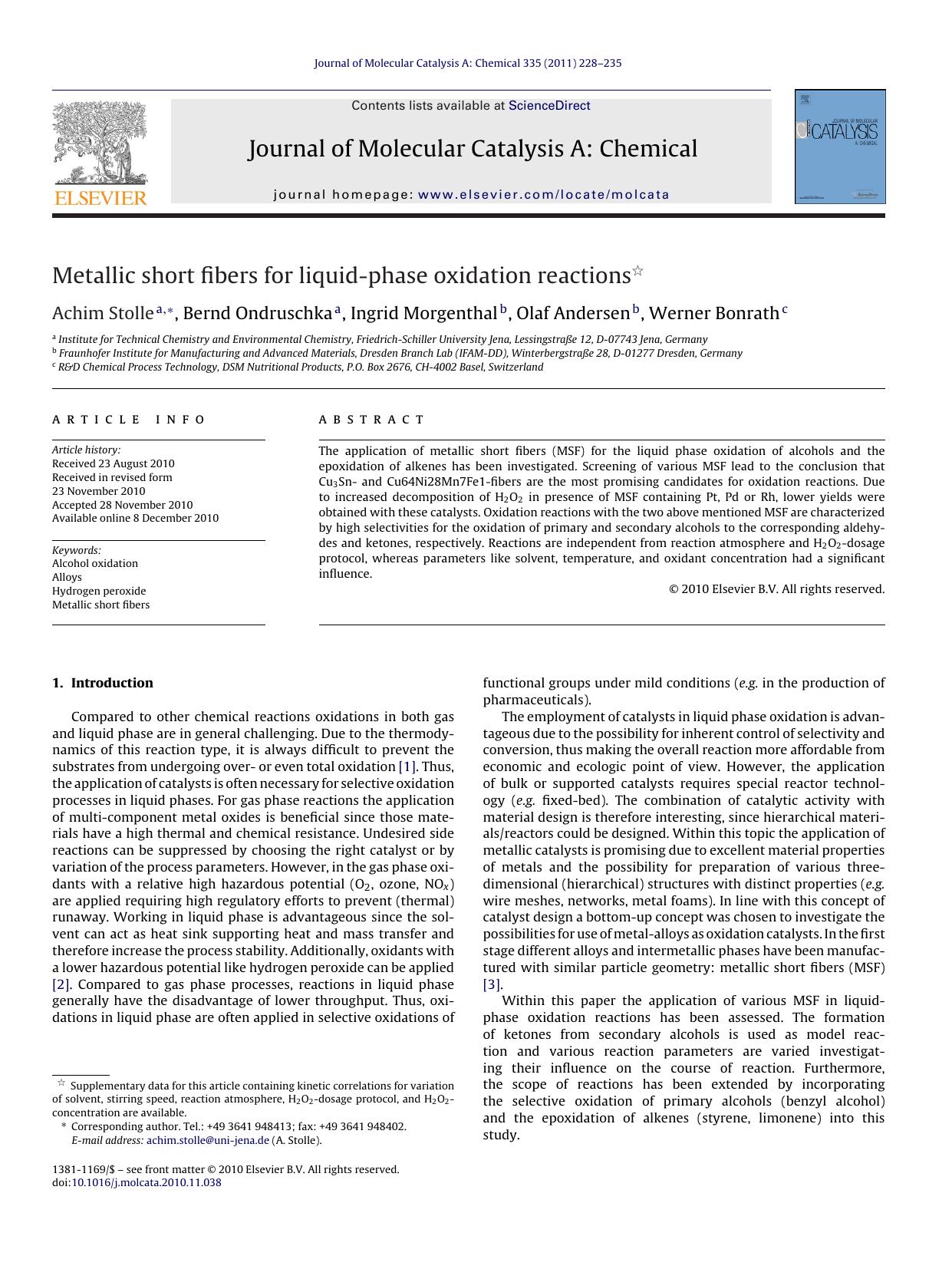 Metallic short fibers for liquid-phase oxidation reactions by Achim Stolle