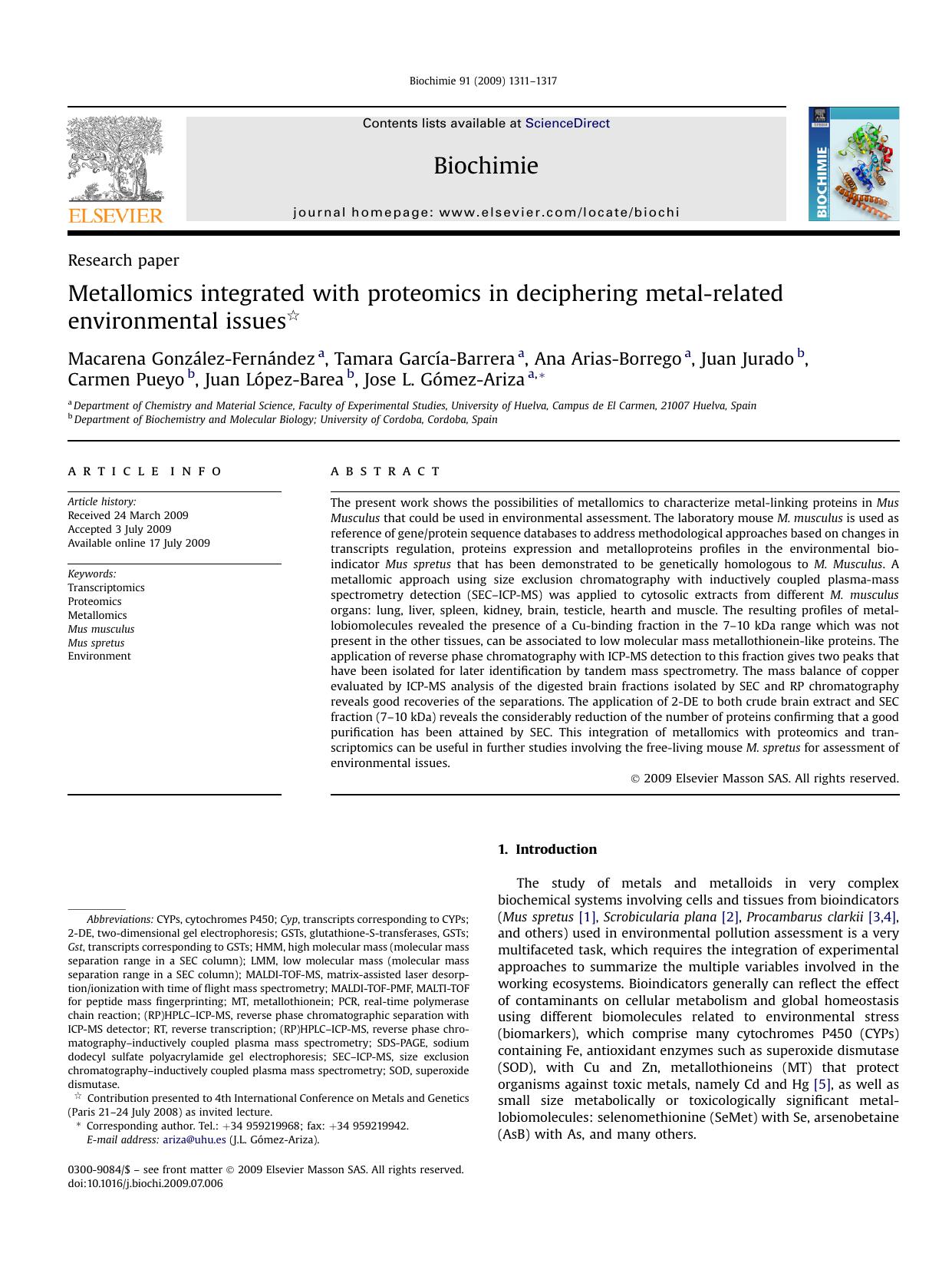 Metallomics integrated with proteomics in deciphering metal-related environmental issues by unknow